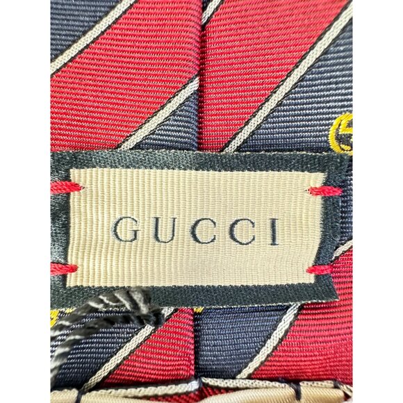 Gucci Navy/red Silk Interlocking G Chain Striped Tie - Picture 7 of 11